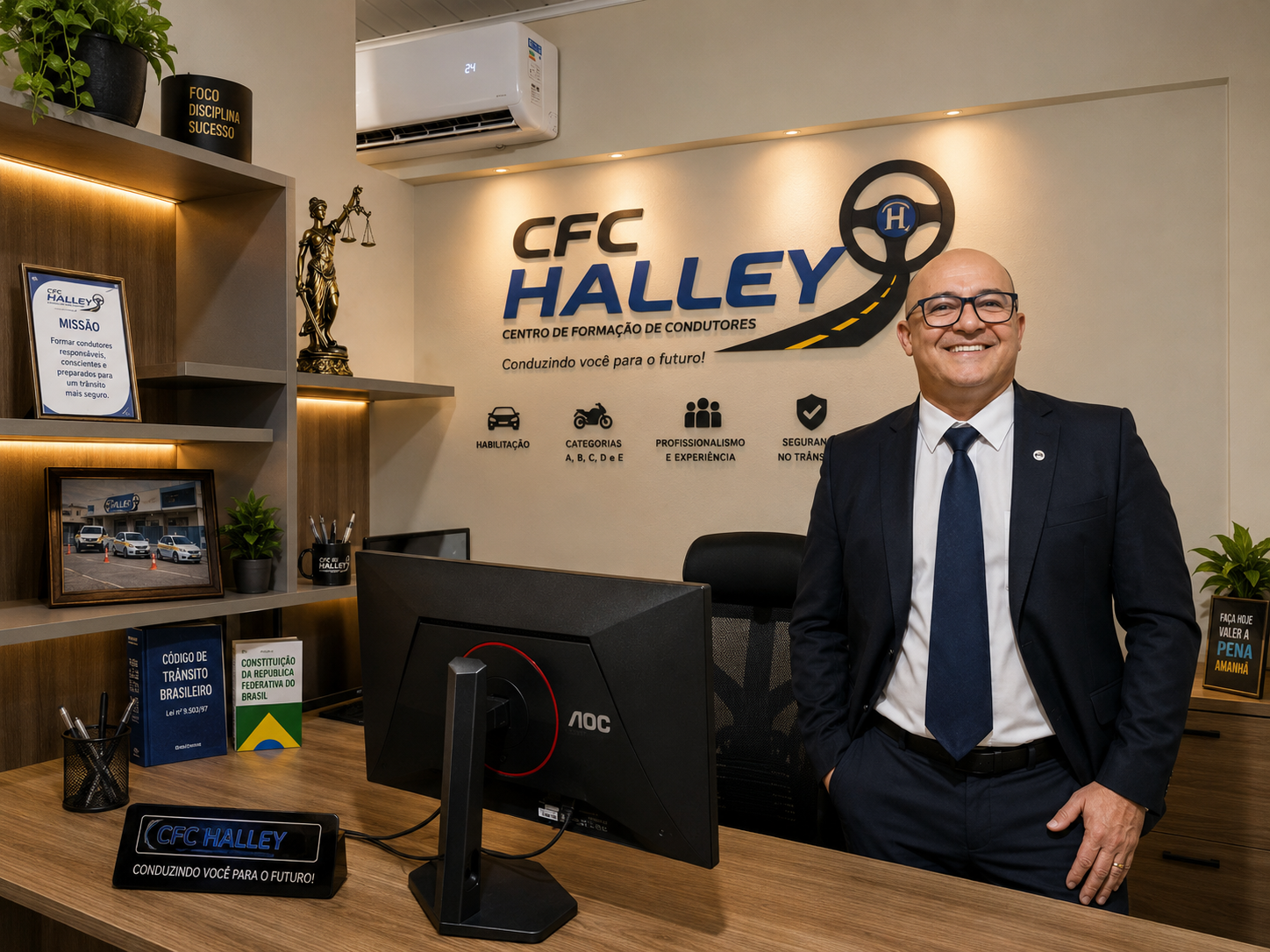 Dr. Carlos Santos no espaço de atendimento da Auto Escola Halley